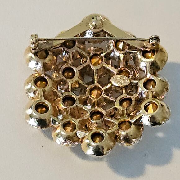 Vintage Weiss Gold Rhinestone Cluster Flower Brooch - Picture 2 of 6